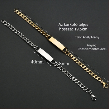 Nemesacél uniszex karkötő DIY gravírozási lehetőséggel, elektroplattázott bevonattal, divatos városi stílus