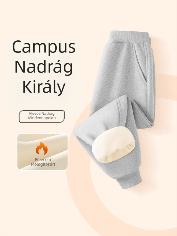 Gyerekeknek szánt pamut sportnadrág, 65% pamut, 35% poliészter, puha felülettel, középső derekú elasztikus övvel, 8 évesnél idősebbeknek, tavaszra, őszre és télre