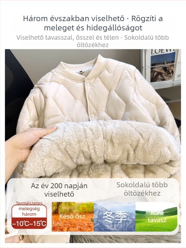 Női ultranagy vastagságú pamutkabát fleece béléssel