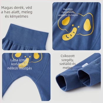 Újszülött babák magas derekú pocivadó pamut nadrág, uniszex, hosszú szárú, puha felülettel