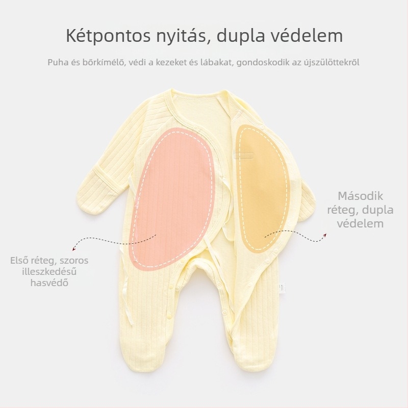 Újszülött pamut overál lábakkal, hosszú ujjú, diagonális nyitás kötővel