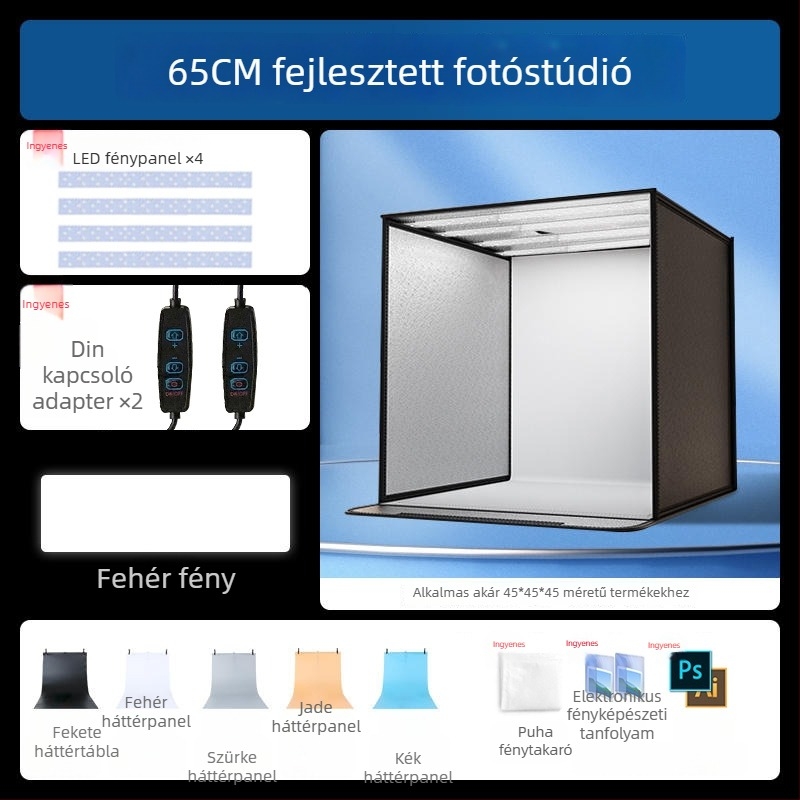 Kompakt stúdió fotó LED-fénydoboz háttérdobozzal, árnyékmentes világítással, still life és ékszerek fotózásához