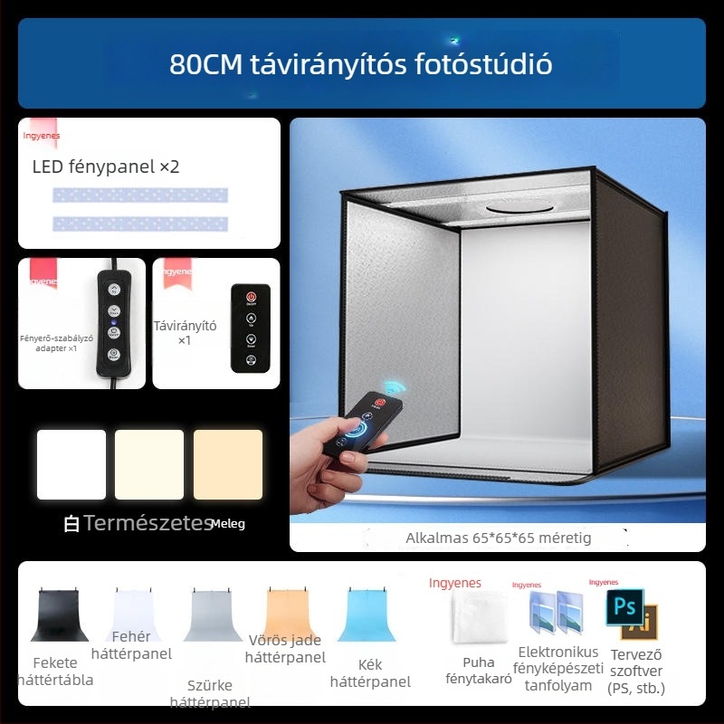 Kompakt stúdió fotó LED-fénydoboz háttérdobozzal, árnyékmentes világítással, still life és ékszerek fotózásához