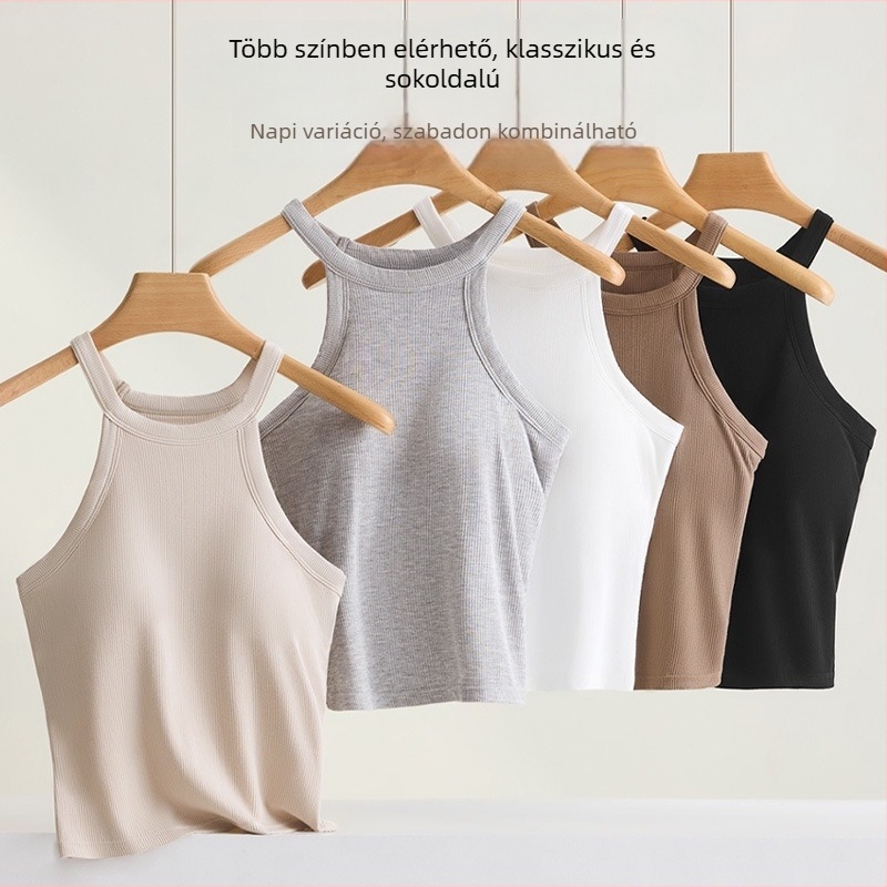 Halternyakú top beépített pamut párnákkal; anyag: viszkóz (95–100%); nyak: körkörös; anyag súlya: közepes (181–200 g/m²); stílus: halter, sokoldalú