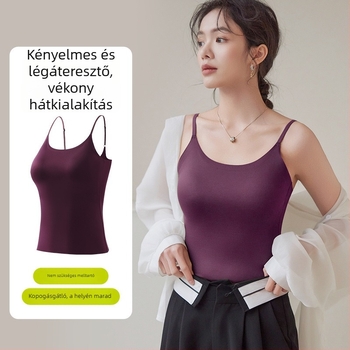 Nylon spagetti pántos felső, egyszínű fehér, rugalmas pántokkal, egyenes szabású, rétegzéshez