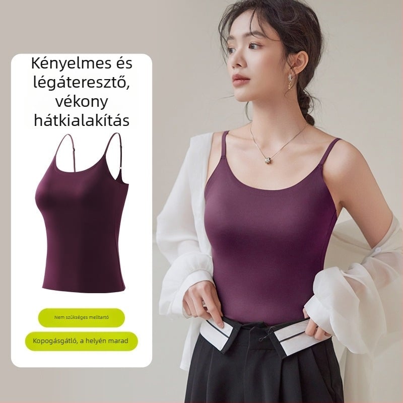 Nylon spagetti pántos felső, egyszínű fehér, rugalmas pántokkal, egyenes szabású, rétegzéshez