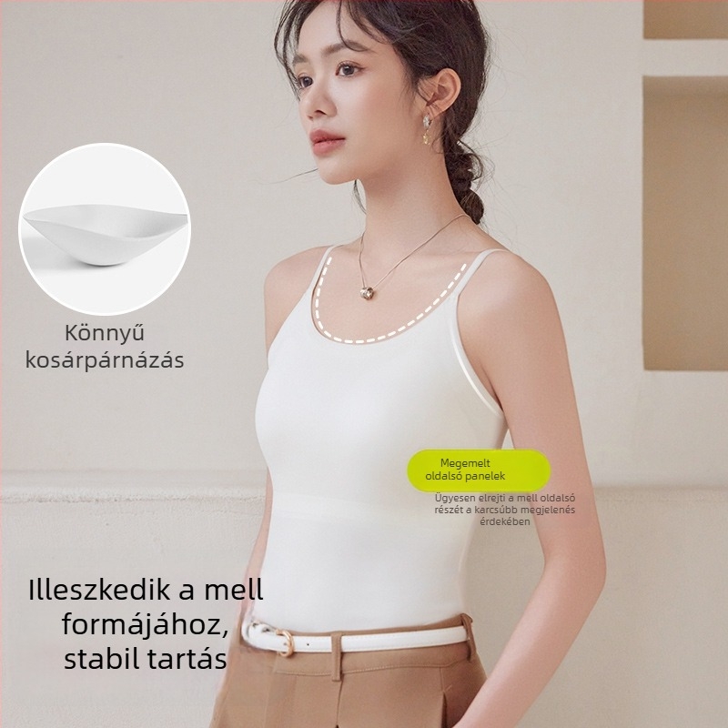 Nylon spagetti pántos felső, egyszínű fehér, rugalmas pántokkal, egyenes szabású, rétegzéshez