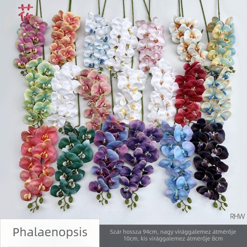 Phalaenopsis selyemorchidea, 9 fej, 3D, esküvői stúdió kellék