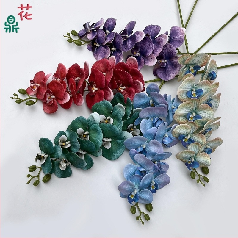 Phalaenopsis selyemorchidea, 9 fej, 3D, esküvői stúdió kellék