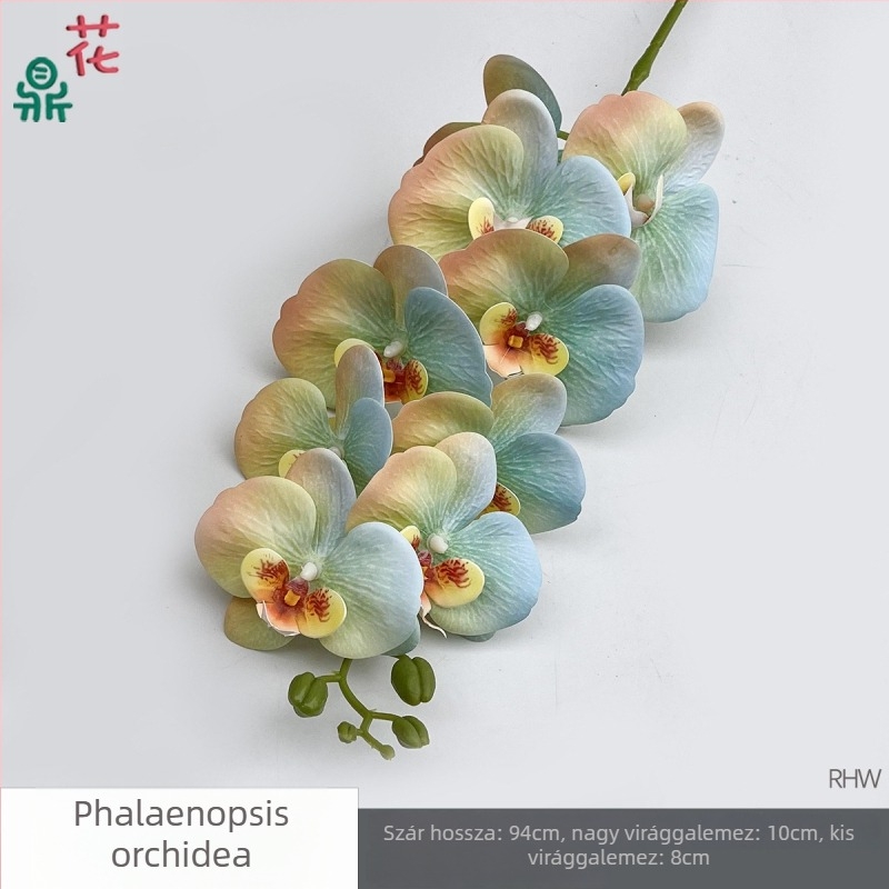 Phalaenopsis selyemorchidea, 9 fej, 3D, esküvői stúdió kellék