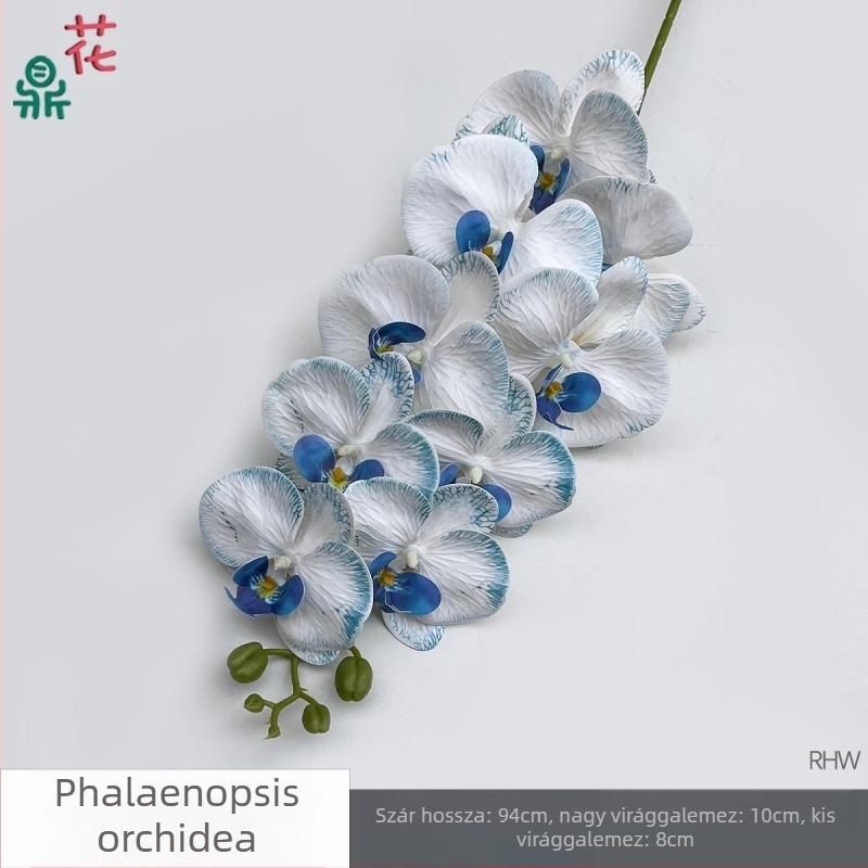 Phalaenopsis selyemorchidea, 9 fej, 3D, esküvői stúdió kellék