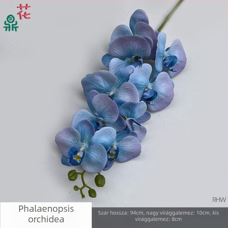 Phalaenopsis selyemorchidea, 9 fej, 3D, esküvői stúdió kellék
