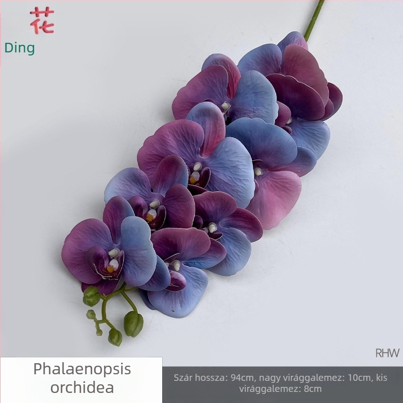 Phalaenopsis selyemorchidea, 9 fej, 3D, esküvői stúdió kellék