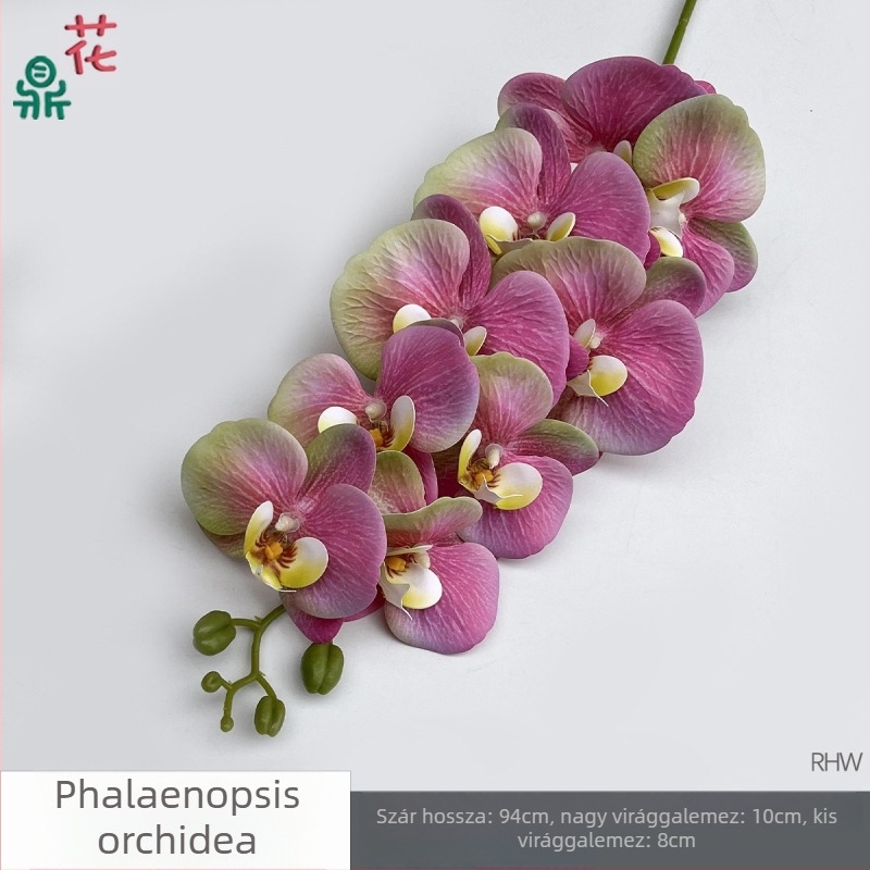 Phalaenopsis selyemorchidea, 9 fej, 3D, esküvői stúdió kellék