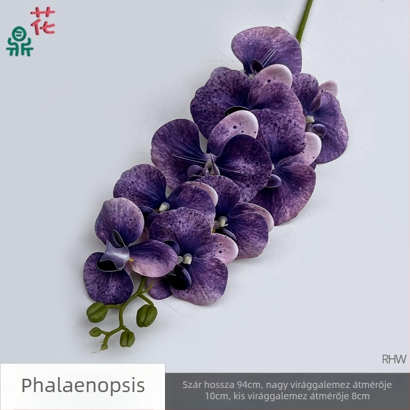Phalaenopsis selyemorchidea, 9 fej, 3D, esküvői stúdió kellék