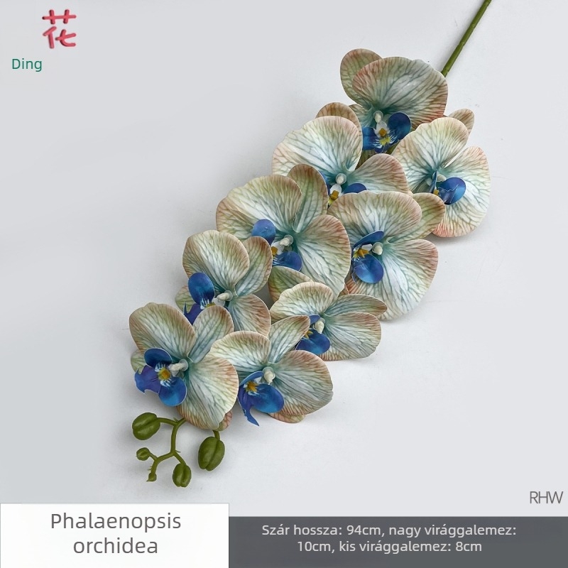 Phalaenopsis selyemorchidea, 9 fej, 3D, esküvői stúdió kellék