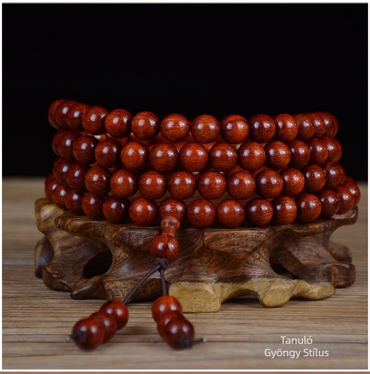 108 gyöngyös buddhista karkötő Blood Sandalwood-ból, etnikus, uniszex, polírozott