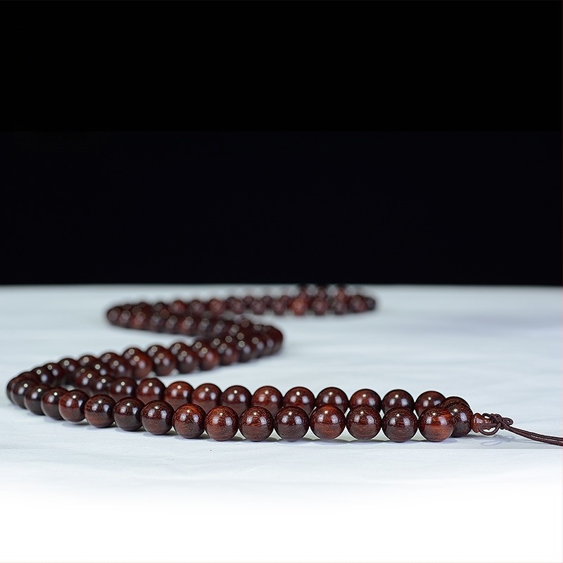 108 gyöngyös buddhista karkötő Blood Sandalwood-ból, etnikus, uniszex, polírozott
