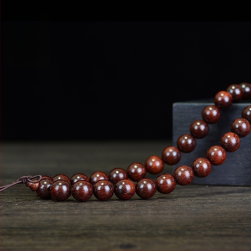 108 gyöngyös buddhista karkötő Blood Sandalwood-ból, etnikus, uniszex, polírozott