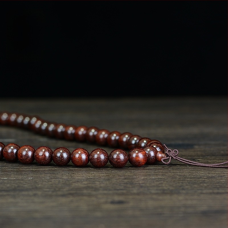 108 gyöngyös buddhista karkötő Blood Sandalwood-ból, etnikus, uniszex, polírozott