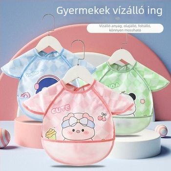 Gyerekeknek szóló etetőbib Cartoon mintával, vízálló, poliészter, 1–3 évesek