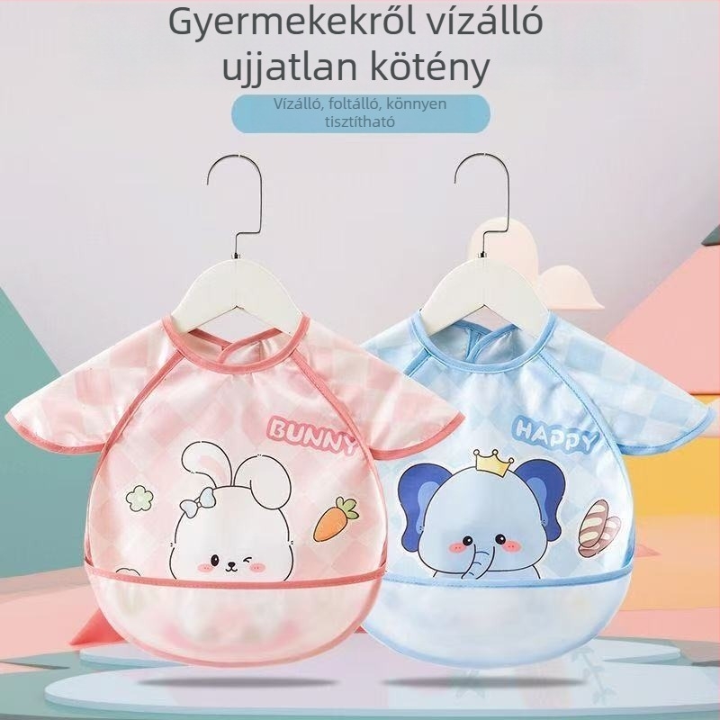 Gyerekeknek szóló etetőbib Cartoon mintával, vízálló, poliészter, 1–3 évesek