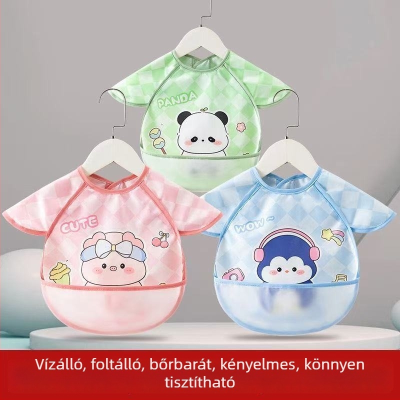 Gyerekeknek szóló etetőbib Cartoon mintával, vízálló, poliészter, 1–3 évesek