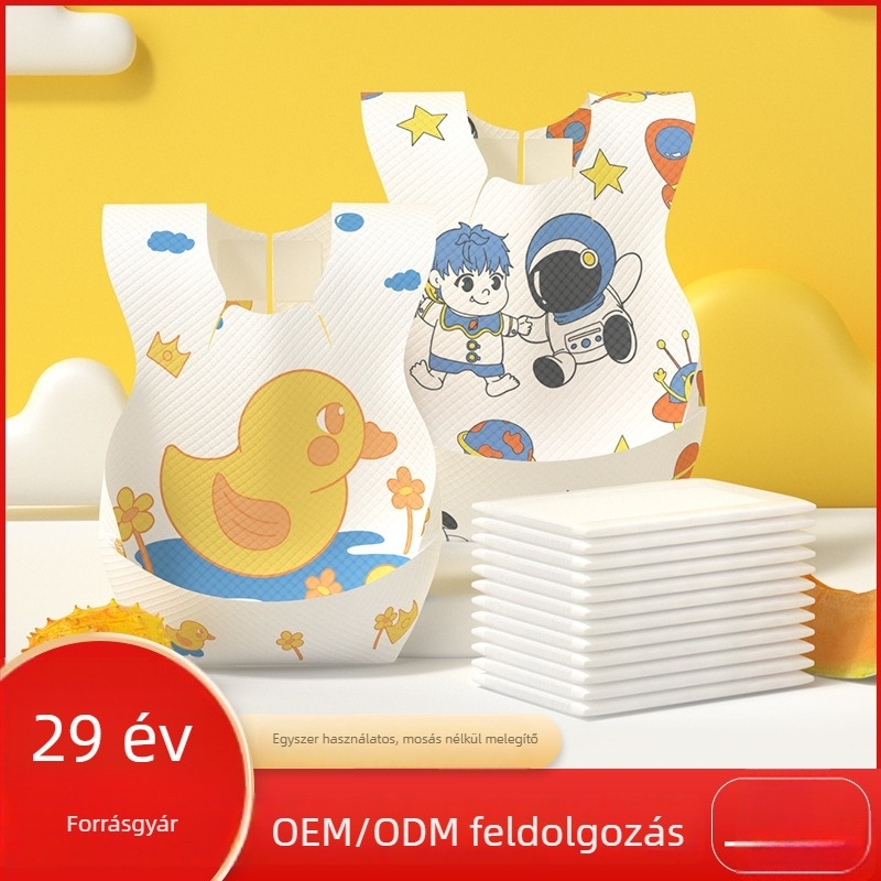 Mikoyou egyszer használatos baba etető kötény zsebbel, vízálló és szennyeződés-ellenálló, nem szőtt anyagból, pamut rész, rajzolt mintával, 0–6 éveseknek