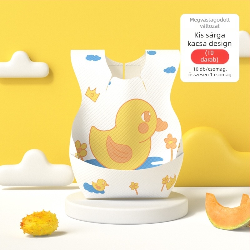 Mikoyou egyszer használatos baba etető kötény zsebbel, vízálló és szennyeződés-ellenálló, nem szőtt anyagból, pamut rész, rajzolt mintával, 0–6 éveseknek