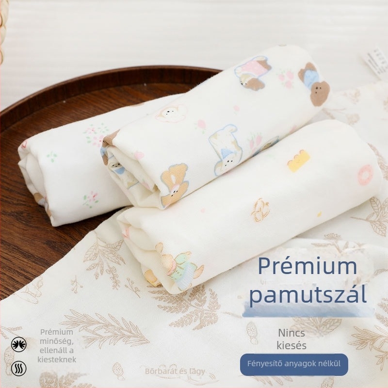 Hat rétegű bambusz-pamut baba törölköző, négyszögletes kendő, karikatúra mintával, nedvszívó