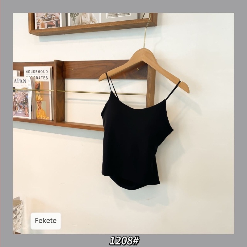 Új stílusú minimalist cami vékony pántokkal, nyitott hátú, szexi dizájn latex betéttel