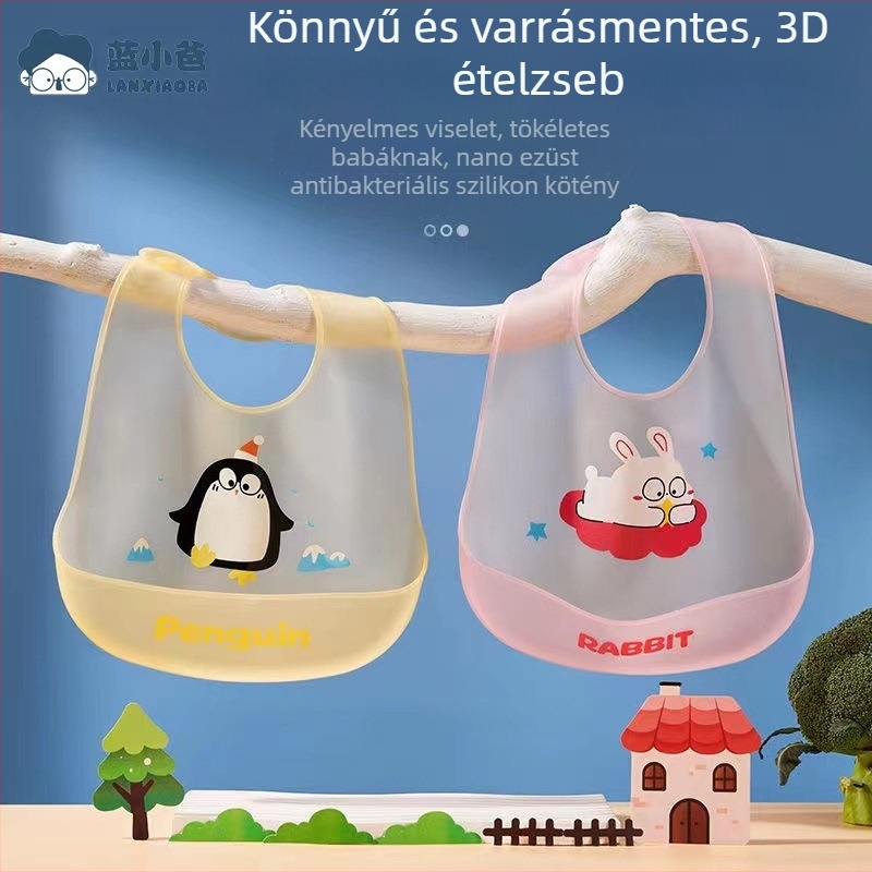Szilikonból készült baba etetőbib – vízálló, ultra puha, 0–3 éves korig