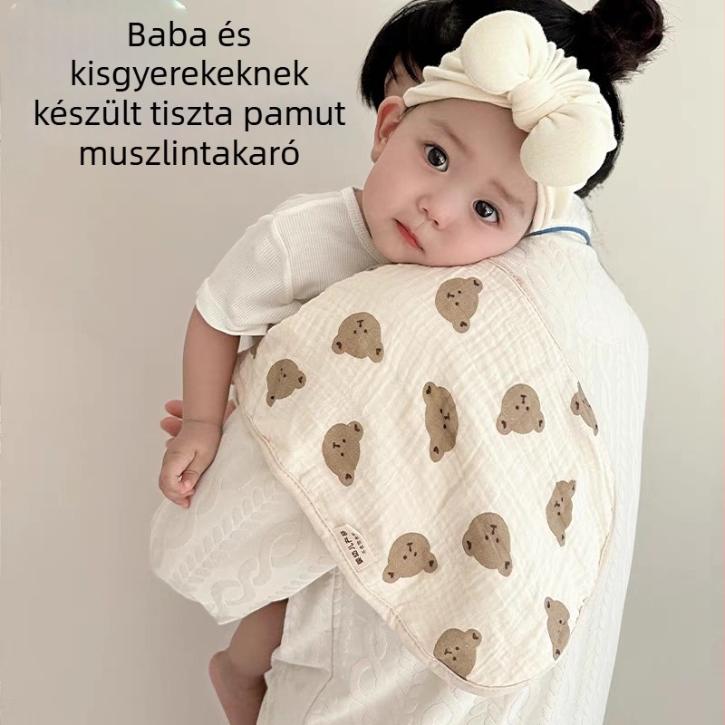 Nyolcrétegű pamut géz baba böfiző kendő, kiváló nedvszívó, pöttyös minta, biztonsági osztály A