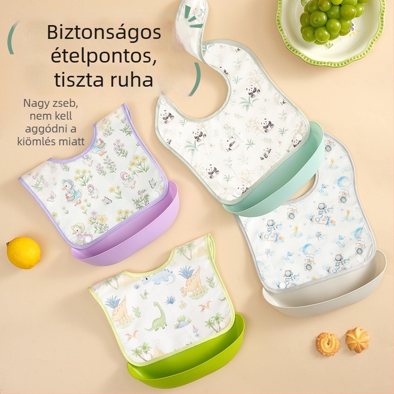 Gyermekek étkezős bib - vízálló EVA, rajzfilm minta, Biztonsági osztály A, 1–3 éveseknek
