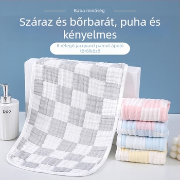 Nyálkendő, hat réteg pamut géz, kockás minta, újszülöttektől 6 éves korig.