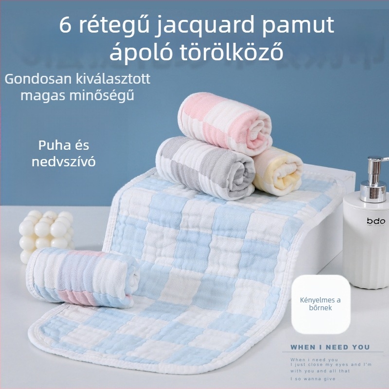 Nyálkendő, hat réteg pamut géz, kockás minta, újszülöttektől 6 éves korig.