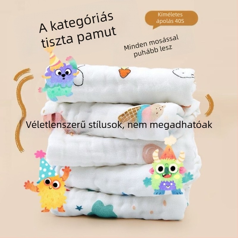 Gyerekeknek készült pamut arc törölköző – kis négyzetes, 100% pamut, nedvszívó, 3–8 éveseknek, 2025 tavasz