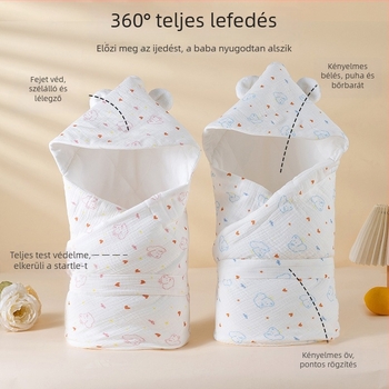 Kisbabák kapucnival takarója, 100% pamut, antibakteriális 7A, állat- és rajzfilmsz mintázat, újszülötteknek