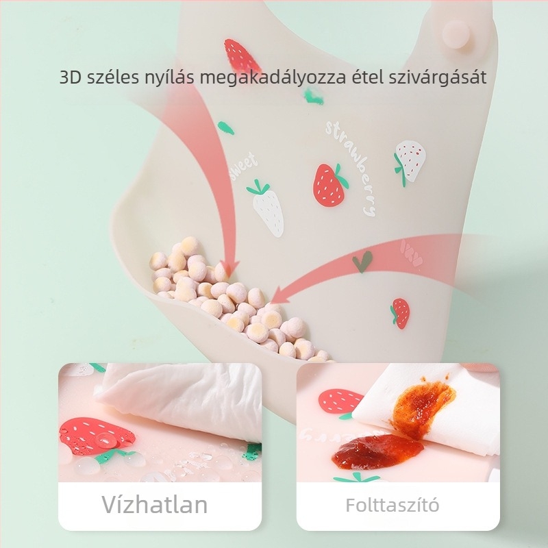 IKV élelmiszer-minőségű szilikon baba etetőbib, vízálló, ultra-soft és ultra-thin, nyálzsákkal, mintás – rajzfilm/virág, 1–3 éveseknek