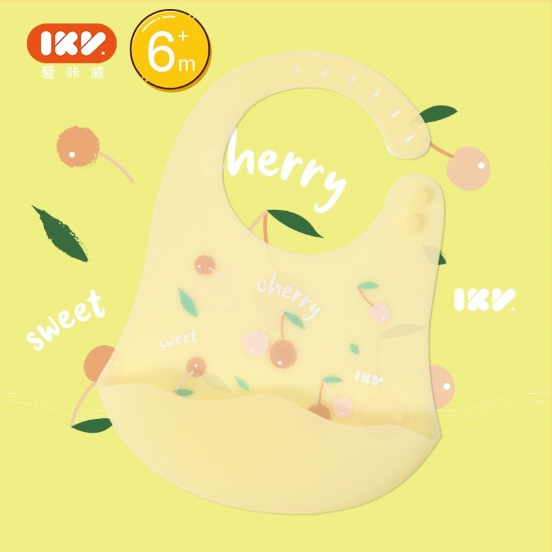 IKV élelmiszer-minőségű szilikon baba etetőbib, vízálló, ultra-soft és ultra-thin, nyálzsákkal, mintás – rajzfilm/virág, 1–3 éveseknek