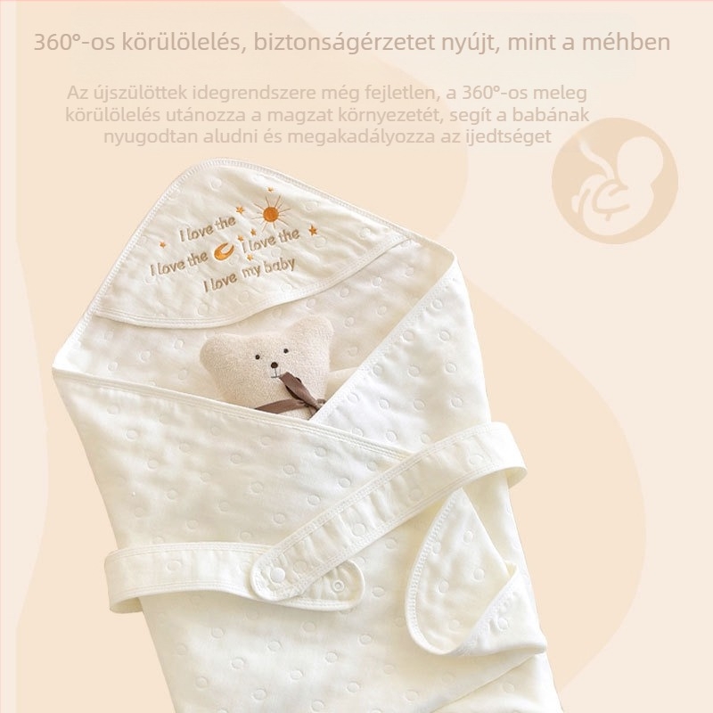 Újszülött pólyakendő, pamut géz, rajzfilm hímzés, hatrétegű jacquard