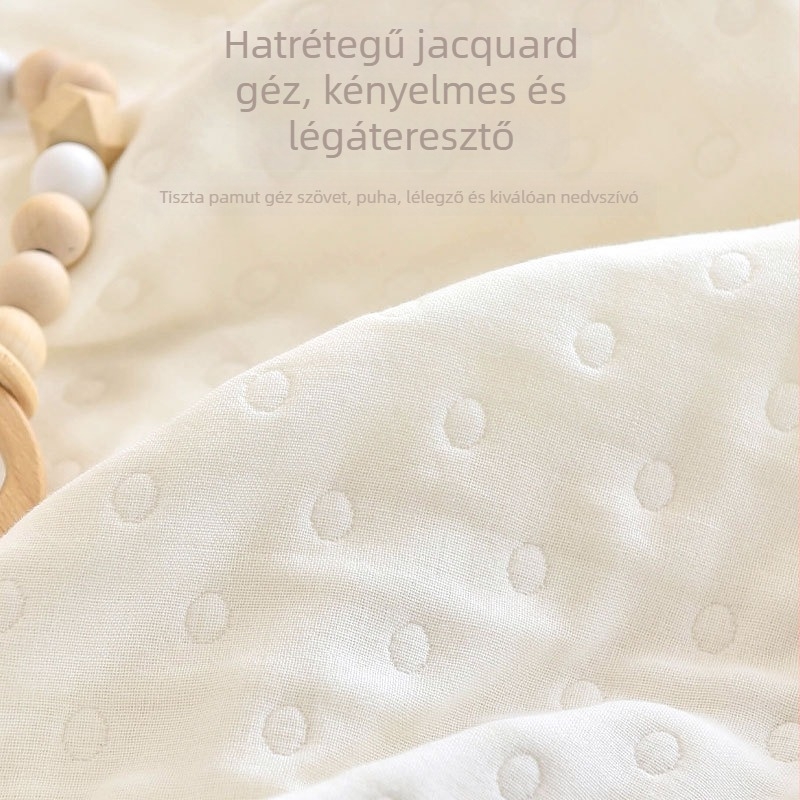 Újszülött pólyakendő, pamut géz, rajzfilm hímzés, hatrétegű jacquard