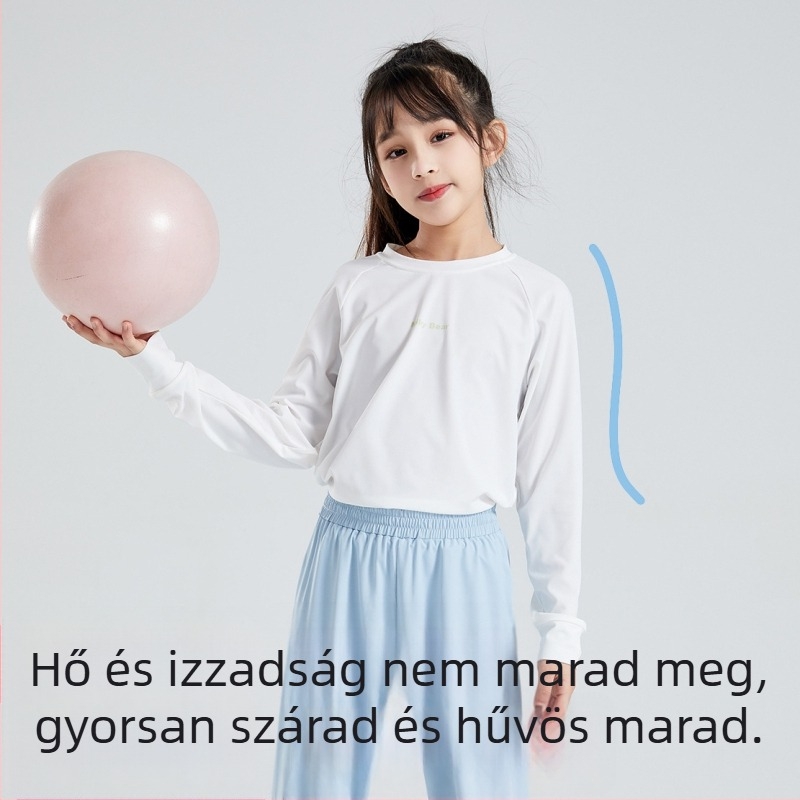 Gyerekeknek gyorsan száradó sportos póló, Ice-Silk hűtés, nylon keverék, kerek nyakú, nyár, 3–8 éveseknek