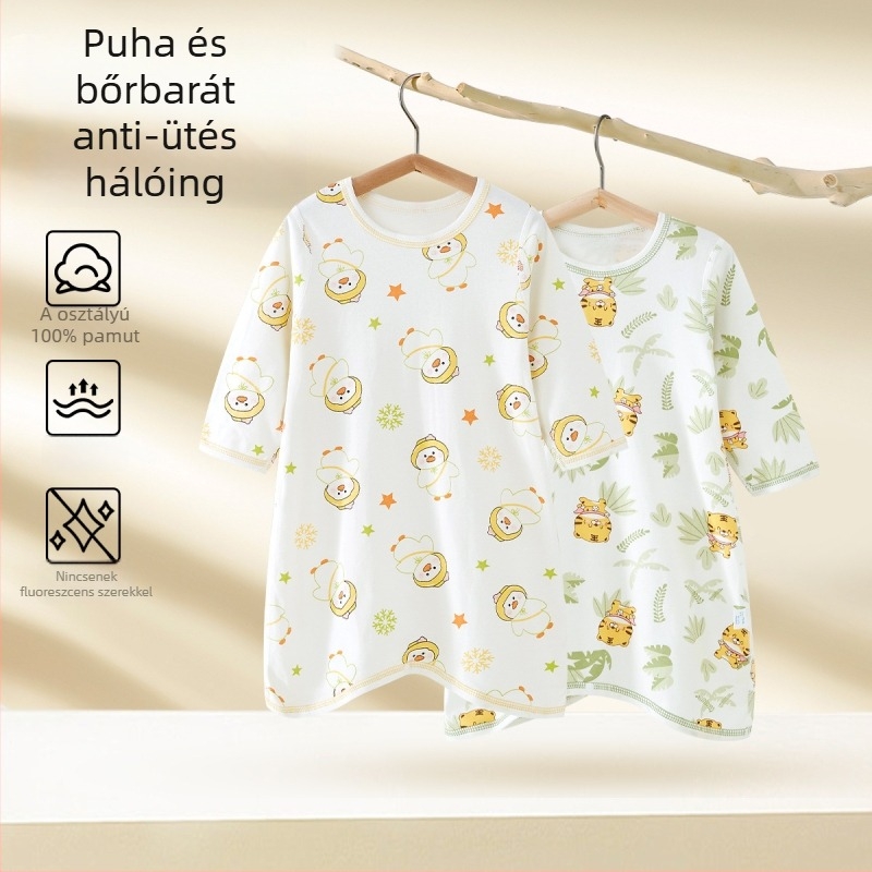 Baba pamut hosszú ujjú rugdalózó, hasi védelem, semleges nem, 0–12 hónap (80 cm-ig), 100% pamut, tavasz–ősz