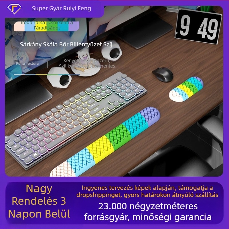 Szilikon billentyűzet csuklópárna, egyoldalas, tartó funkcióval, fémes stancolás, logó nyomtatott, modell J446/J447