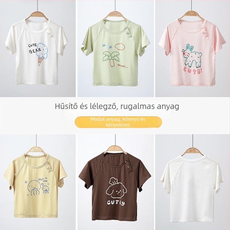 Baba Modal rövid ujjú felső, koreai stílus, antibakteriális, uniszex, újszülött 0–12 hónap