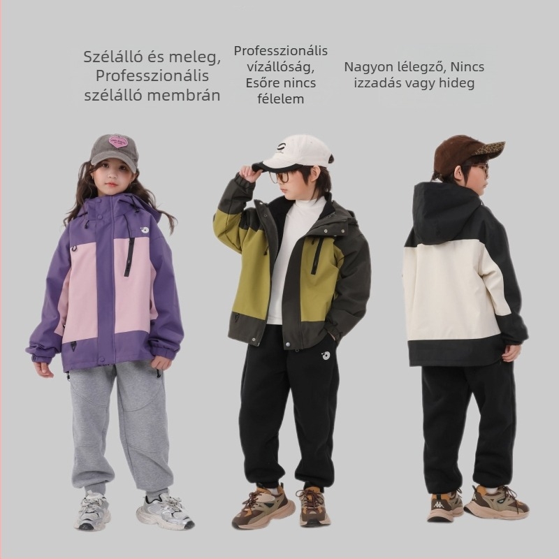 Gyerekek téli három az egyben kabát levehető fleece bélés, vízálló 1000 mm, szélálló, lélegző, kapucnis