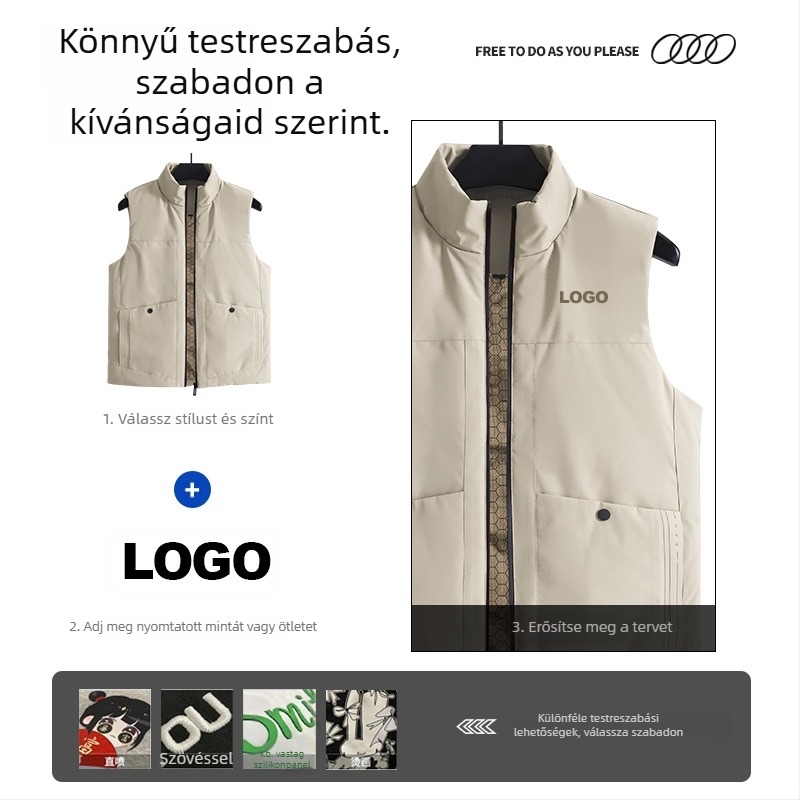 Pamut Corduroy munkavédelmi mellény csíkos mintával, álló gallérral, dupla soros elülső záródással, oldalsó zsebek