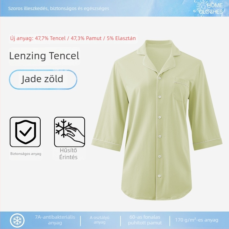 Női Modal pizsama laza gallérral, hosszú ujjú, vékony anyag, 90–95% modal tartalom