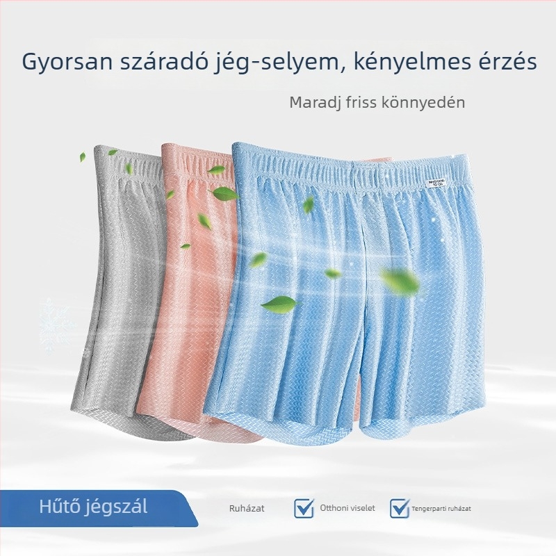 Férfiak számára lélegző éjszakai nadrág, középmagas derék, kötött anyag, fő anyag nylon 80–90%, ágyék környéki bélés viszkóz 30–50%, otthoni viselet, kényelmes, szellős, gyorsan száradó
